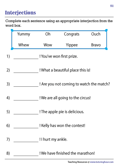 Add an Interjection Worksheets