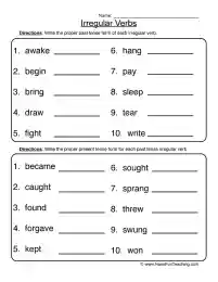 free irregular verbs worksheet