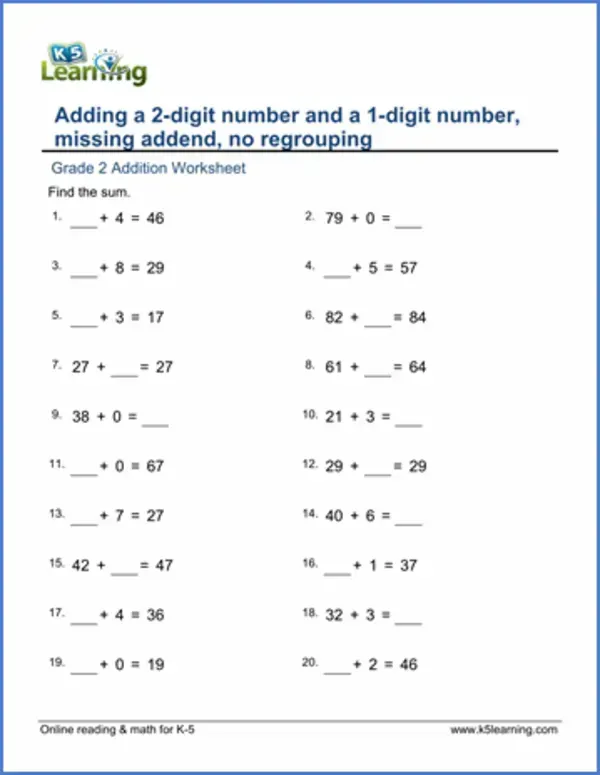2nd Grade Math Worksheets: Addition - Worsheets library