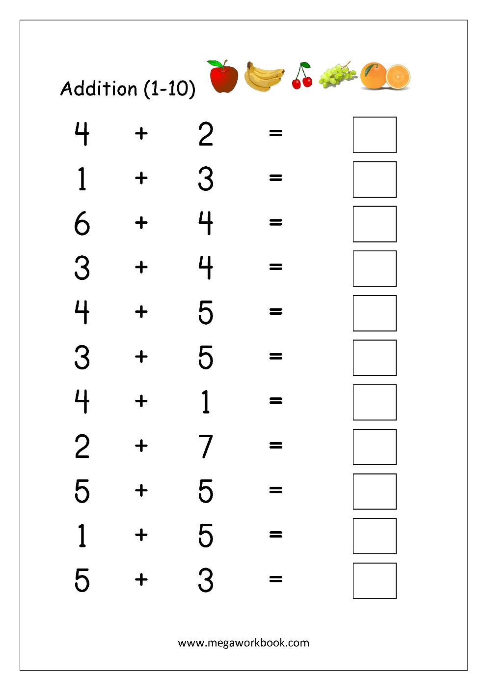 free kindergarten math worksheet addition