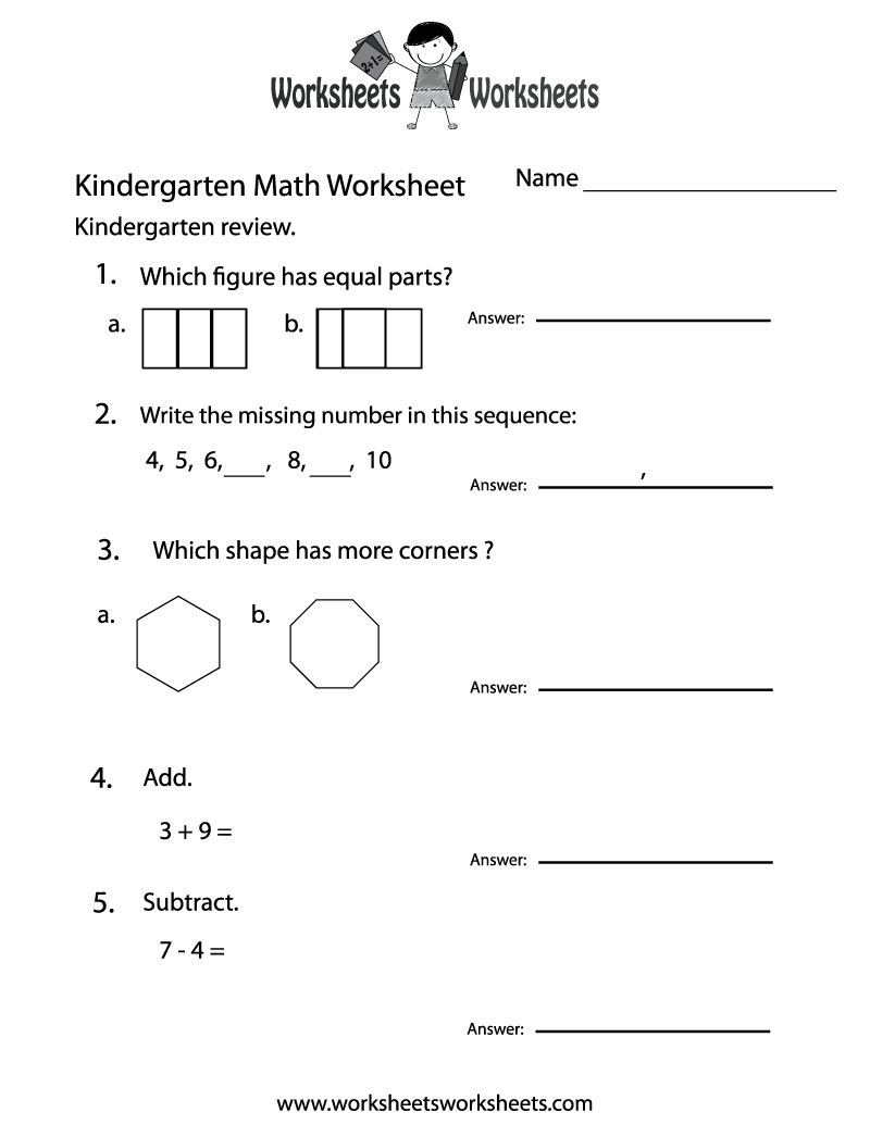 free kindergarten math worksheet pdf