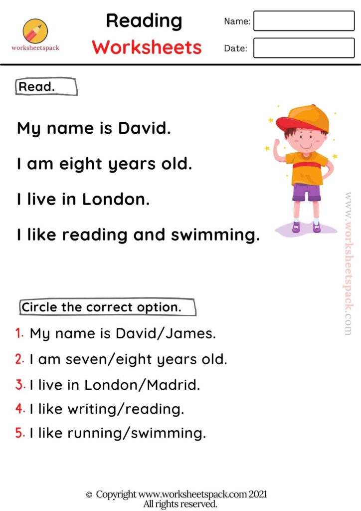 free kindergarten reading comprehension worksheet