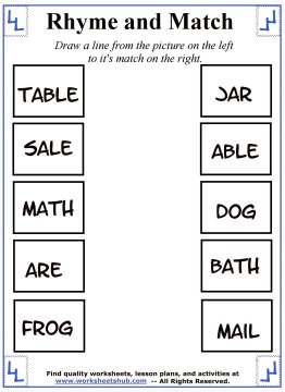free kindergarten rhyming worksheet