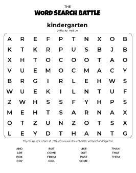 free kindergarten word searches