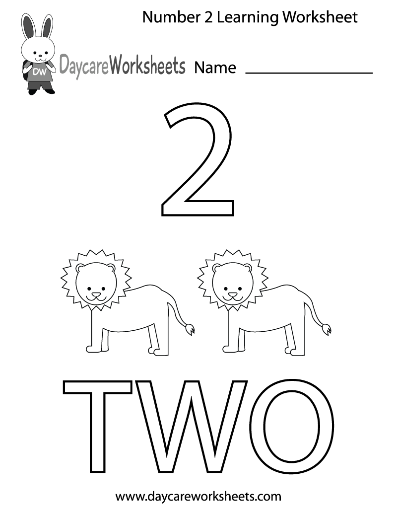 Free Printable Number Two Learning Worksheet for Preschool