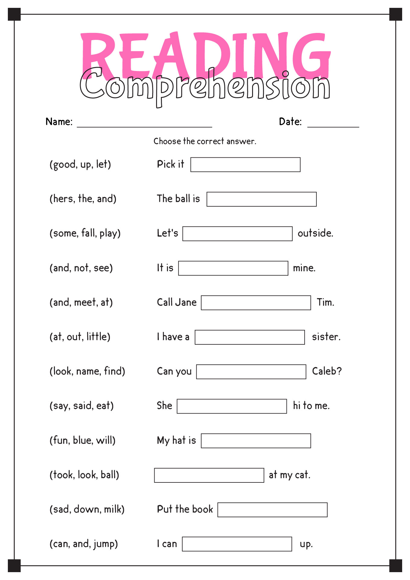 free literacy worksheet