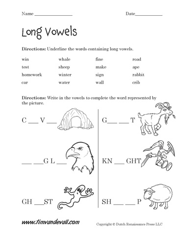 Long Vowel Worksheets - Tims Printables