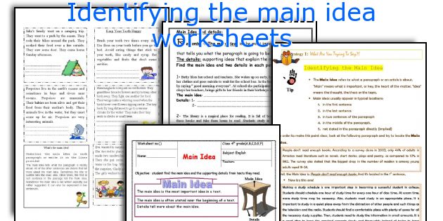 free main idea worksheet
