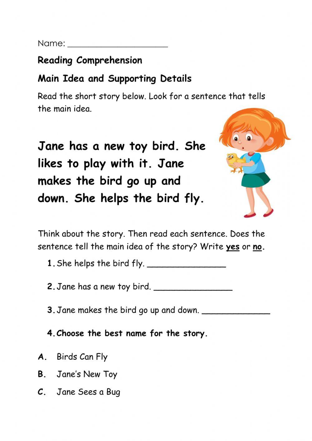 Main Idea online activity for Grade: 1  