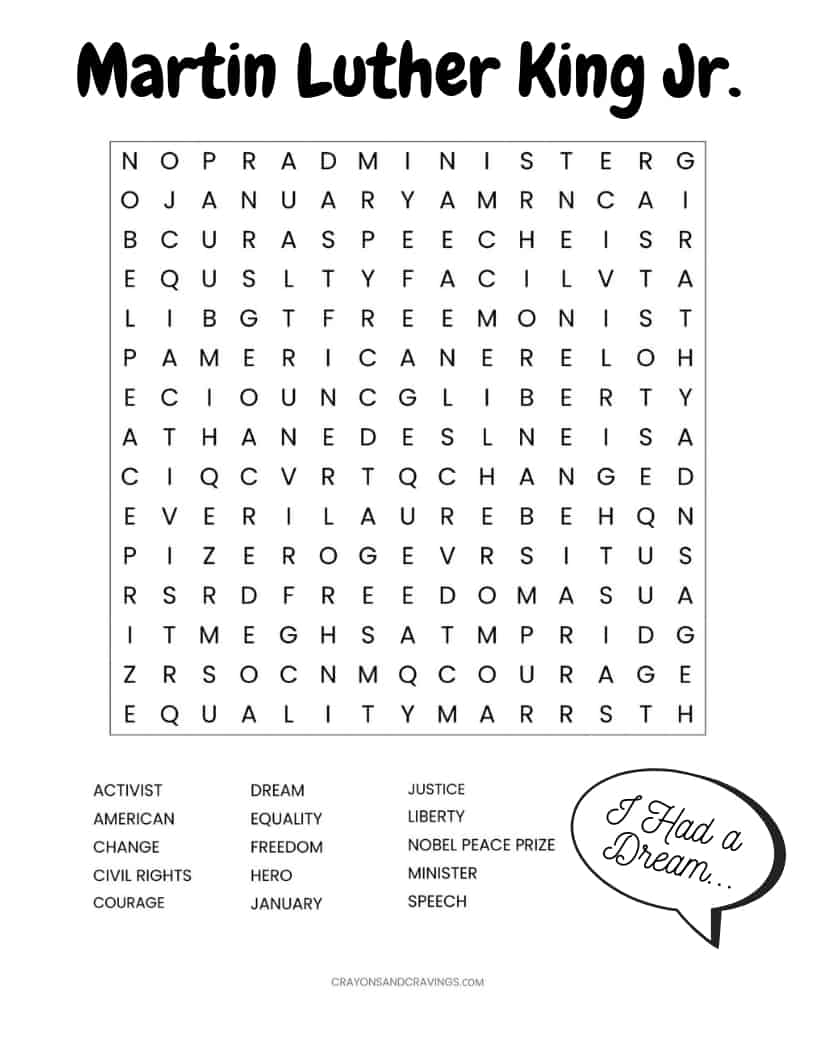 free martin luther king jr worksheet