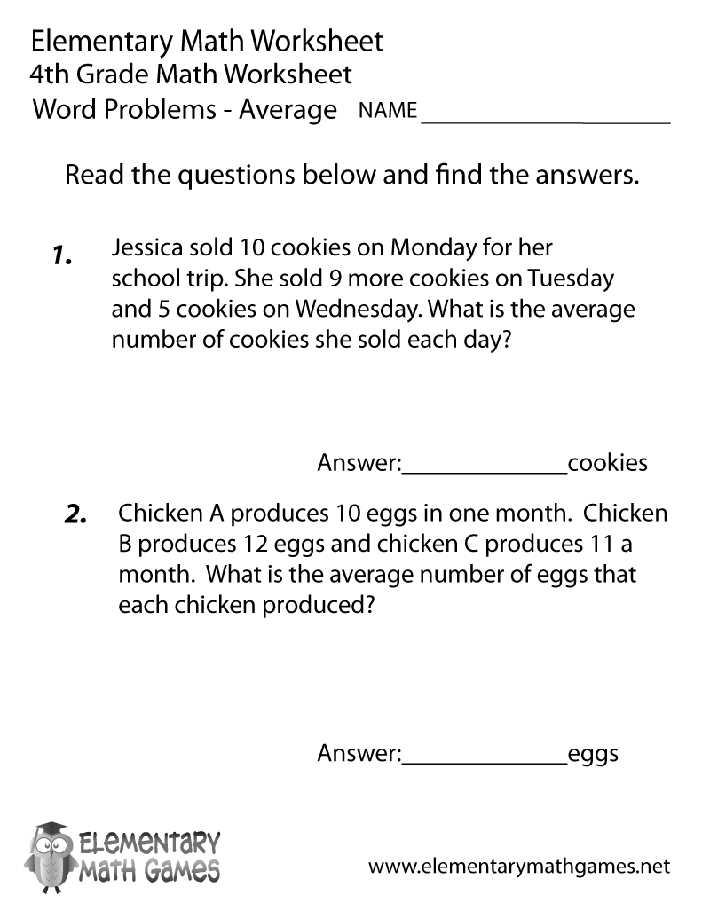 Free Printable Word Problems Worksheet for Fourth Grade