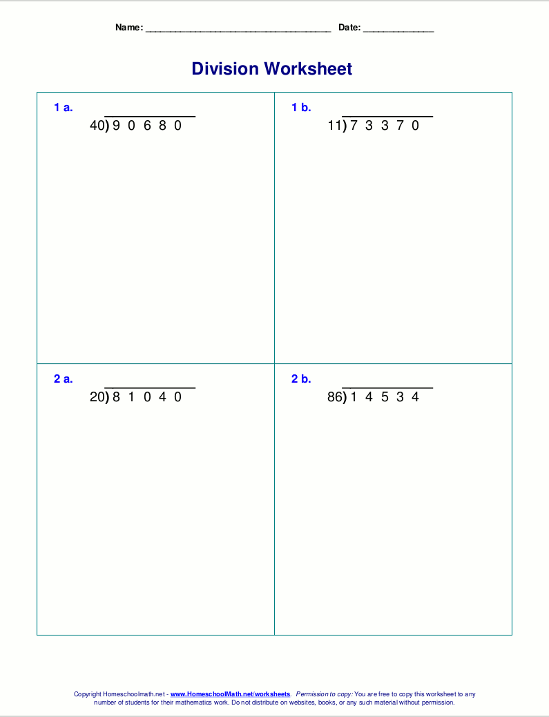 Long division worksheets for grades 4-6