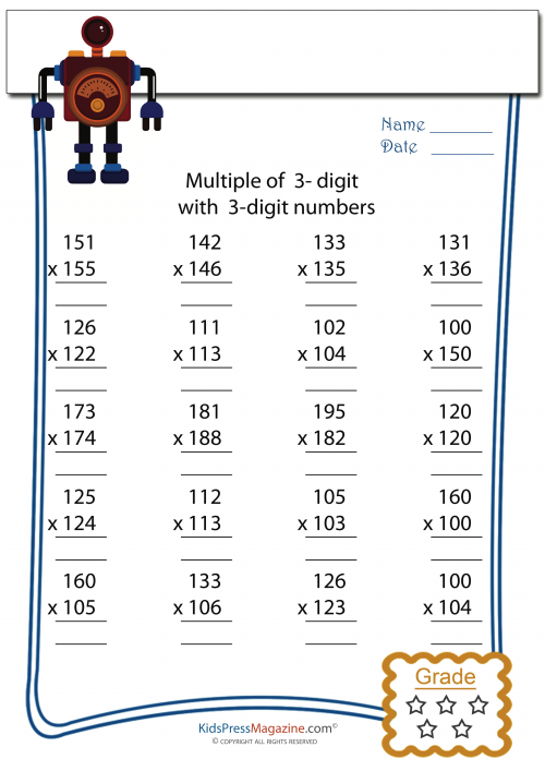 free math worksheet for 3rd grade multiplication