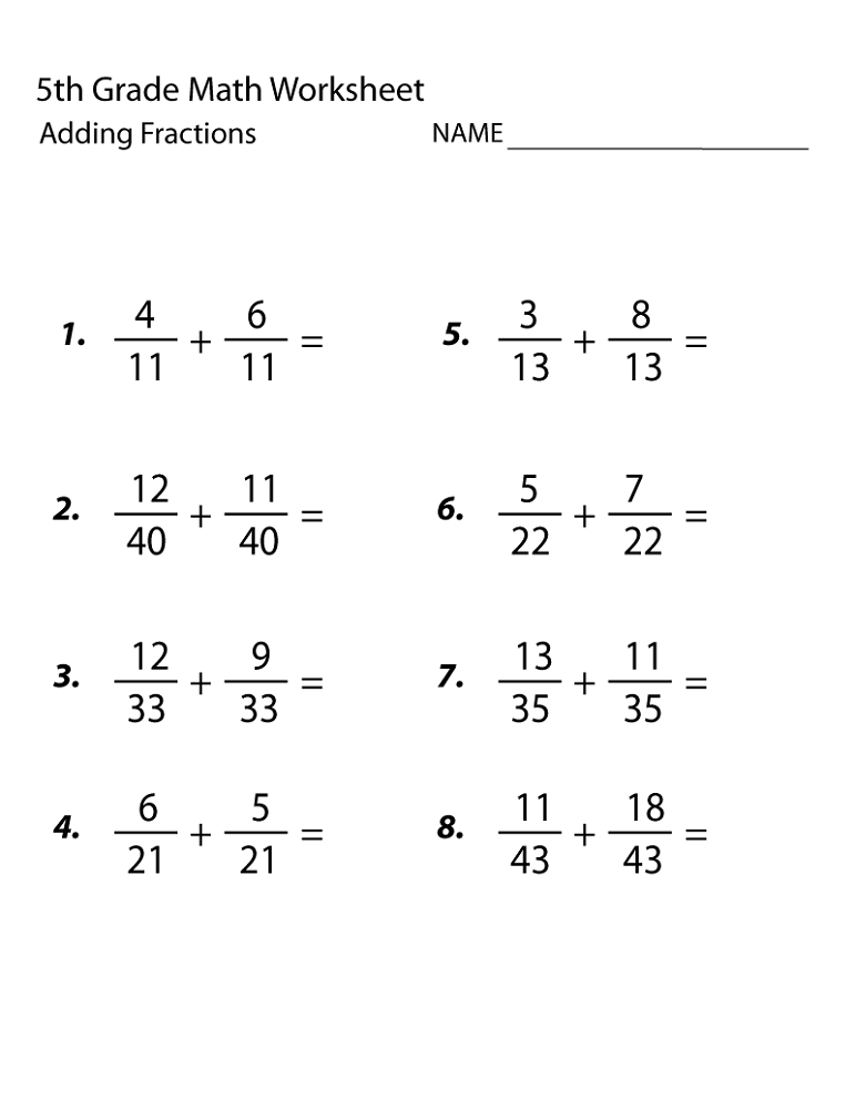 free math worksheet for 5th graders