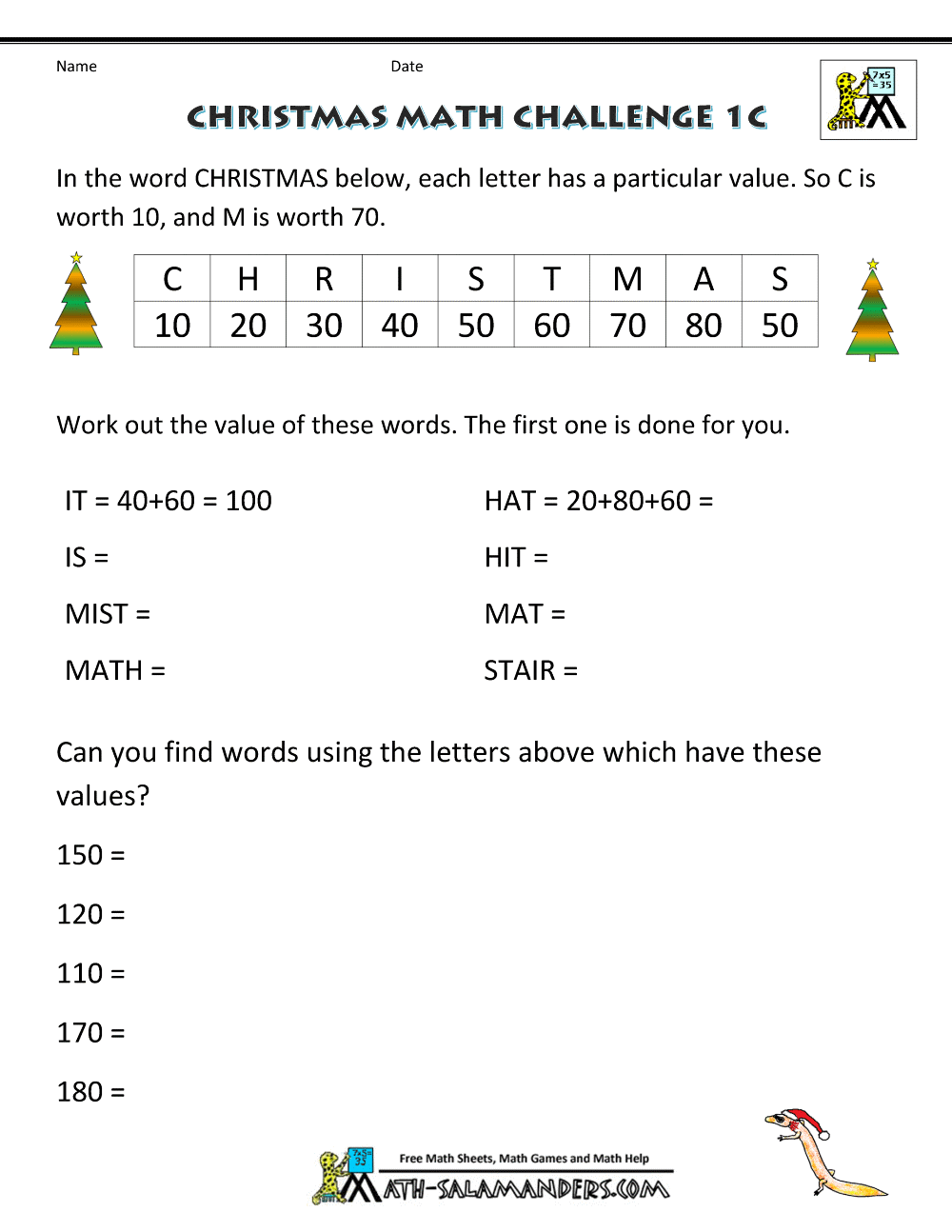 free math worksheet for middle school
