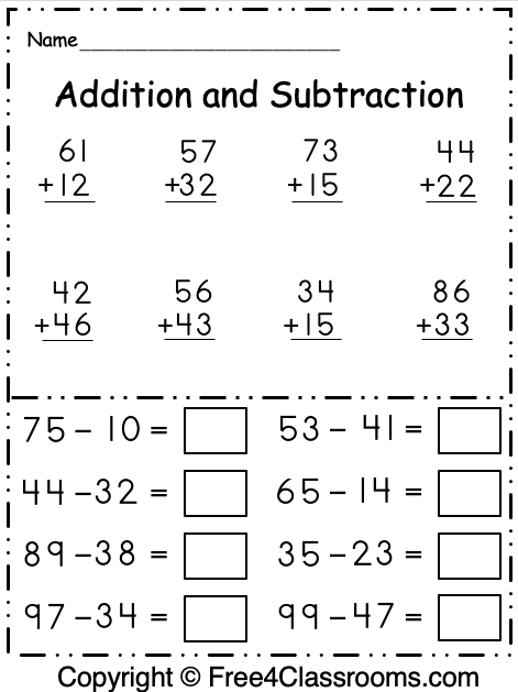 Free 1st Grade Addition and Subtraction 2 Digit Math Worksheet ...