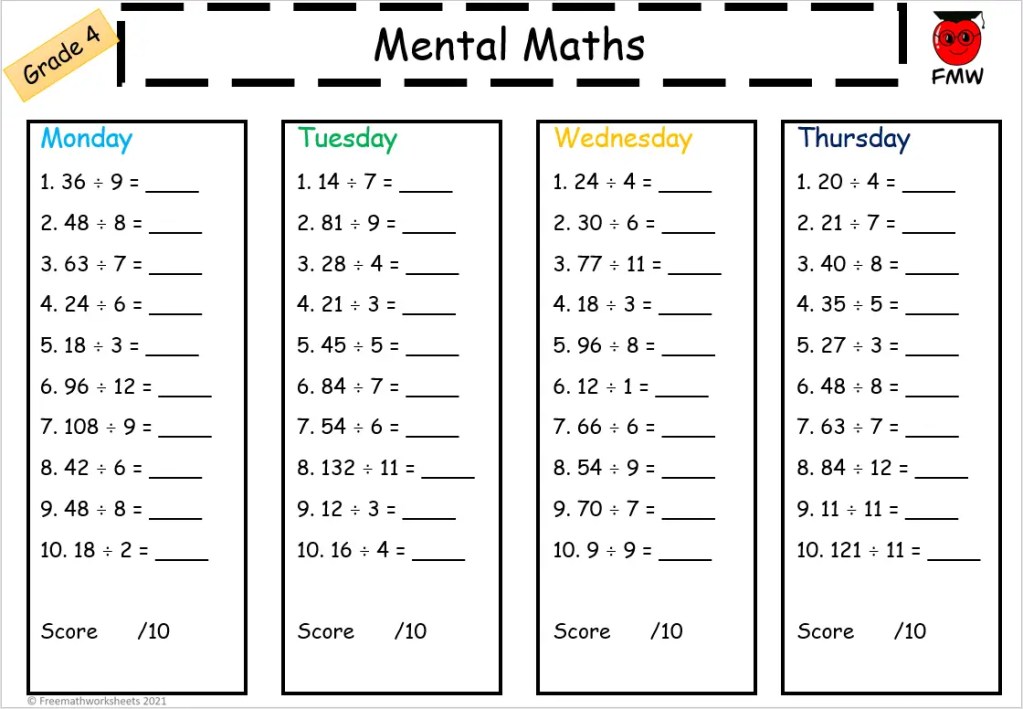 Grade 4 Mental Maths Worksheets | Free Printables | Math Worksheets