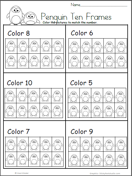 Penguin Ten Frame Free Math Worksheet for Kindergarten | Made By ...