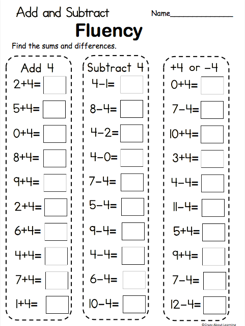 Free Math Add and Subtract by 4 Worksheet | Made By Teachers