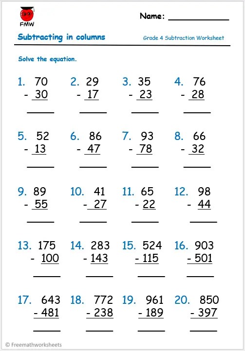 Grade 4 Subtraction Worksheets | Free Worksheets | Printables