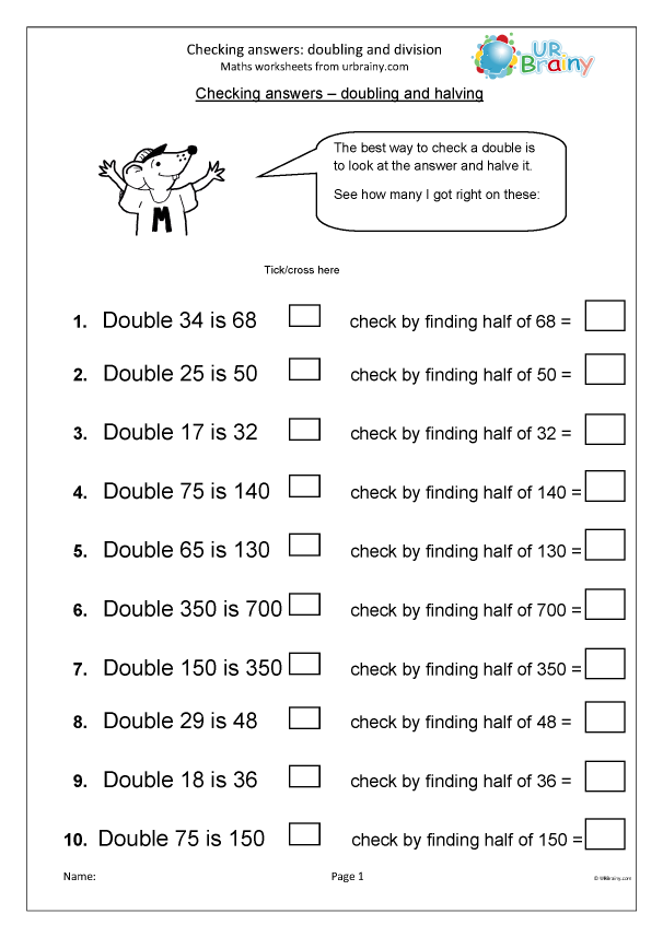free math worksheet with answers