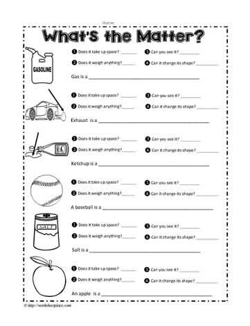 A Matter Worksheet | Matter worksheets, States of matter worksheet ...
