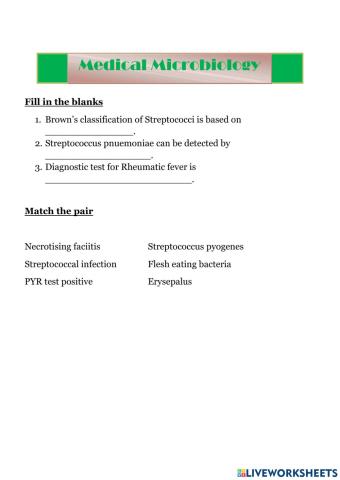 Worksheet for Msc. Microbiology online exercise for  