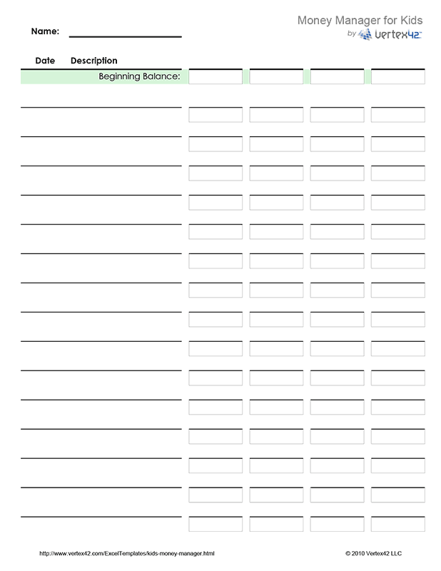 Money Management Worksheet for Kids