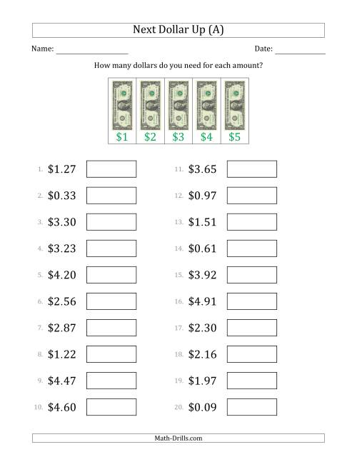 free money math worksheet