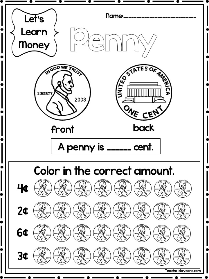 free money worksheet for 1st grade