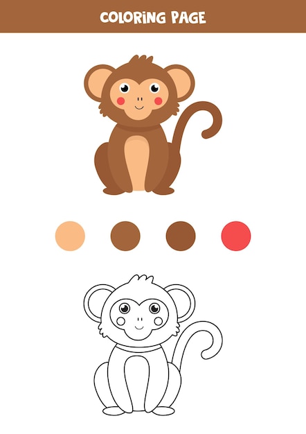 Premium Vector | Color cute cartoon monkey. Worksheet for kids.
