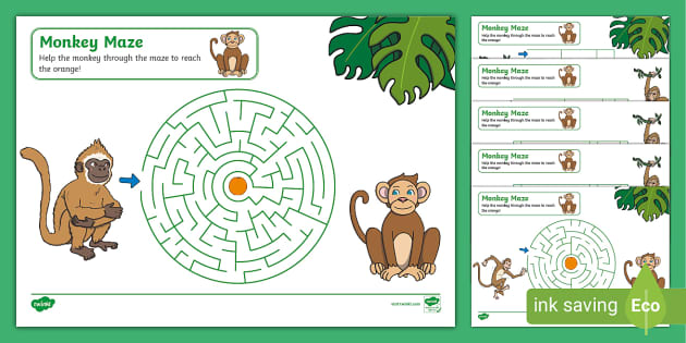 FREE! - Marvellous Monkey Maze Activity Worksheets | Twinkl | KS1