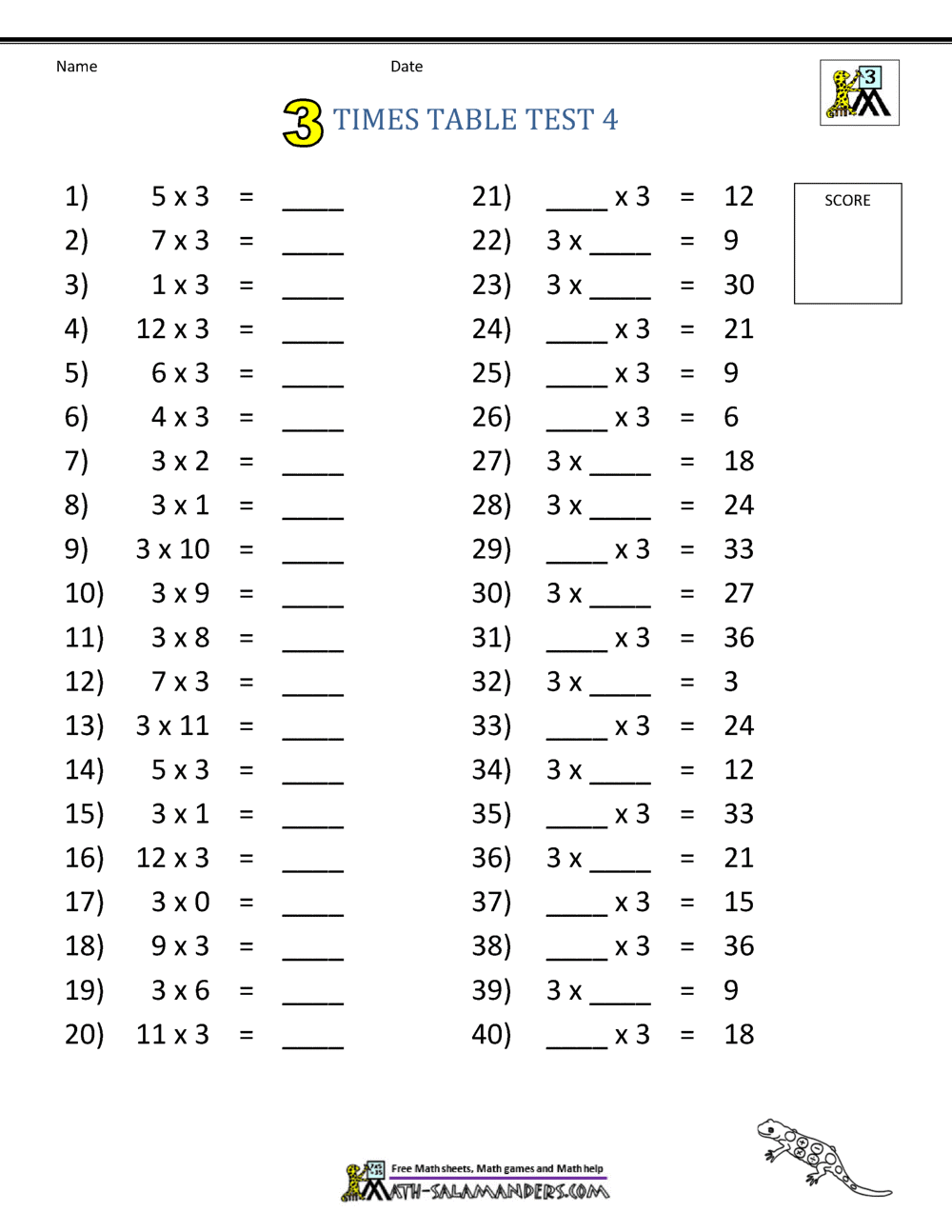 Printable Times Table - 3 Times Table Sheets