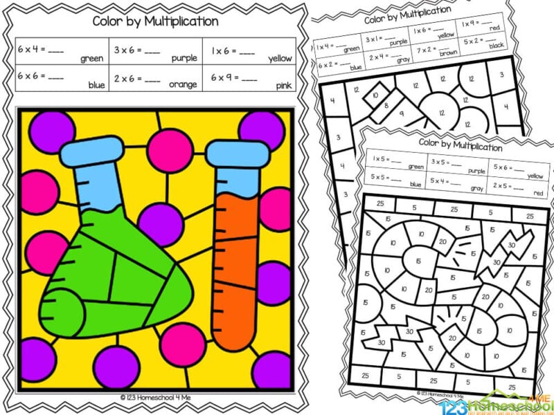 ? Science Themed Multiplication Color by Number Worksheets