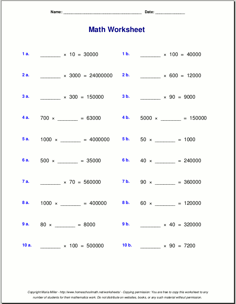 free multiplication worksheet for 5th grade