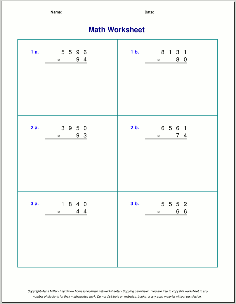 free multiplication worksheet for 5th grade