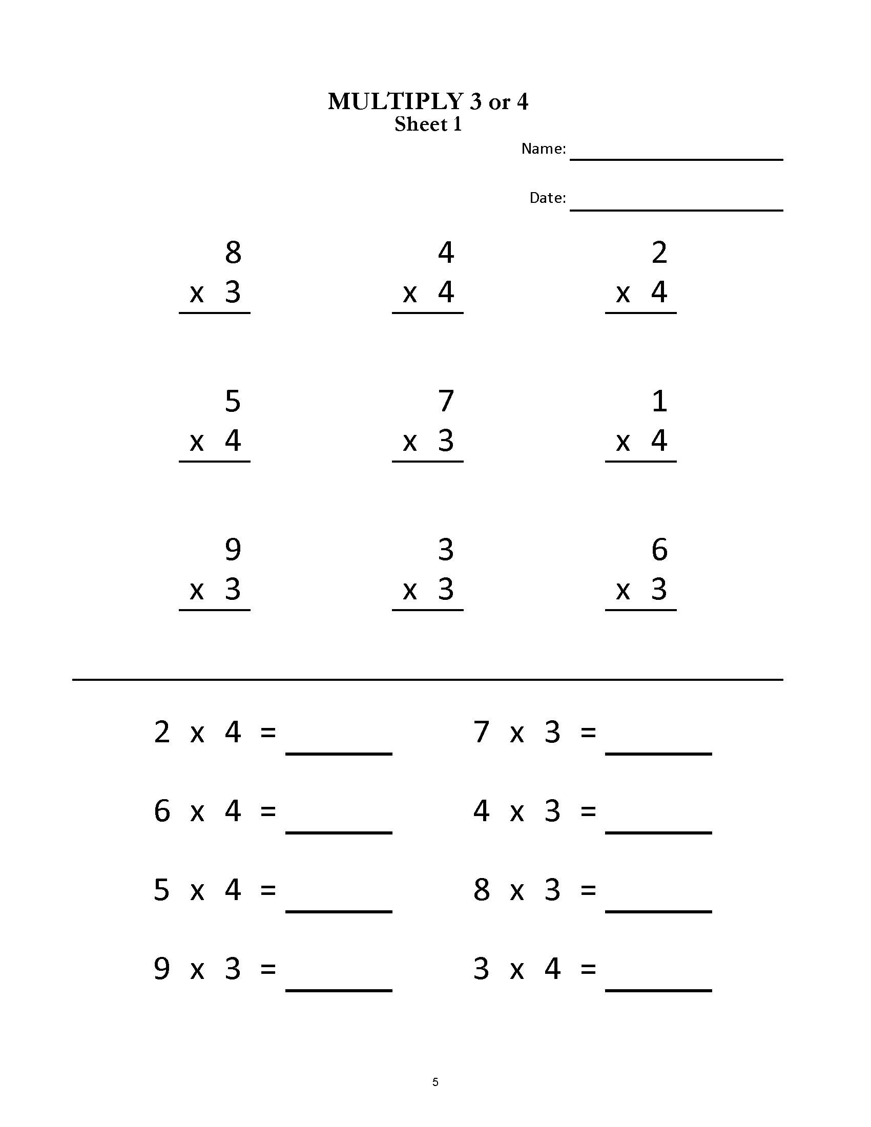 Multiplication Worksheets for Grade 2 &  3 20 Sheets/ Pdf/ Year 2,3 ...