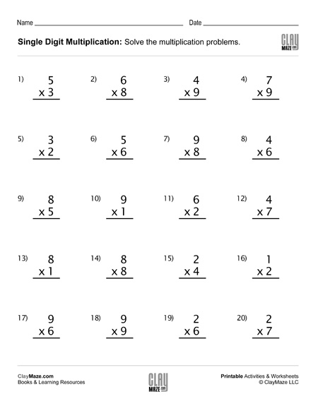 Single Digit Multiplication Worksheet (Set 2) | Homeschool Books ...