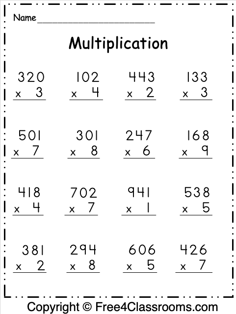 Free Multiplication Worksheet - 3 Digit by 1 Digit - Free ...