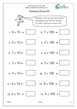 Multiply by 10 and 100 - Multiplication Maths Worksheets for Year ...