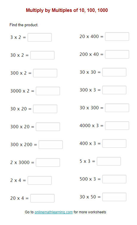 Multiplying 10s Worksheets (Printable, Online)