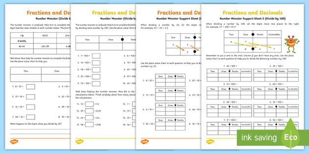 Dividing by 10 and 100 Worksheet / Worksheet (teacher made)