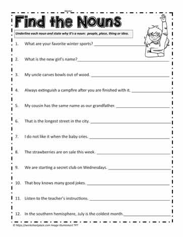Noun Worksheet Worksheets