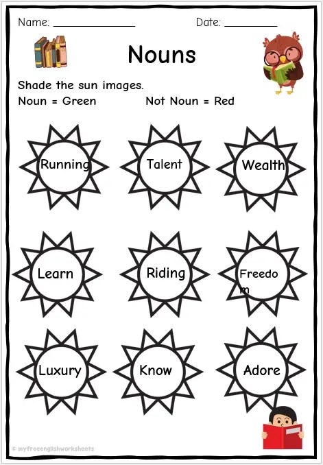 free noun worksheet