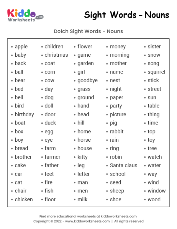free noun worksheet