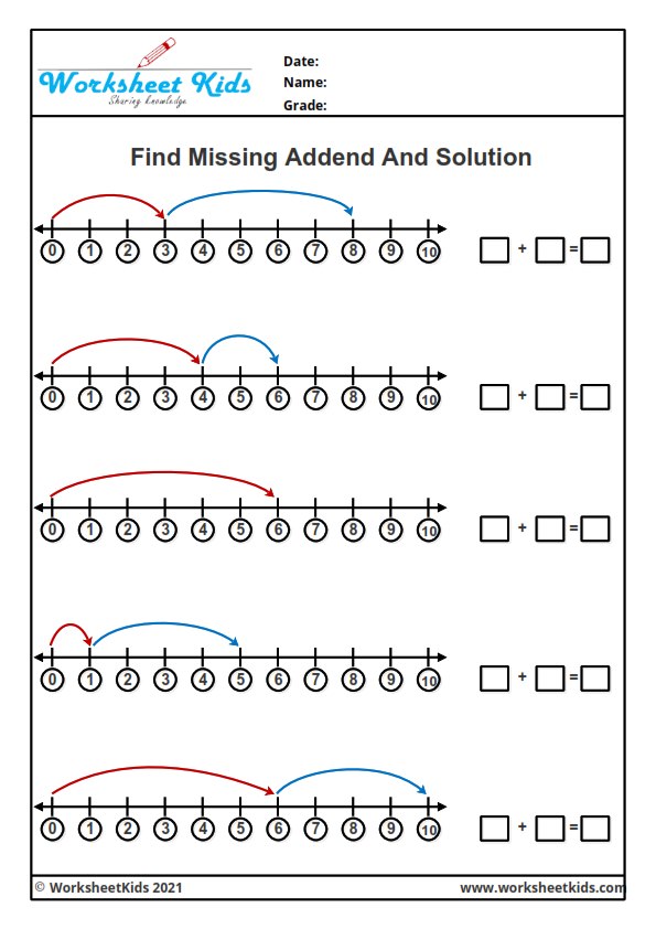 Number line addition worksheets for grade 1 - Free printable PDF