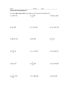 Solving One-Step Equations Worksheet for 9th Grade | Lesson Planet