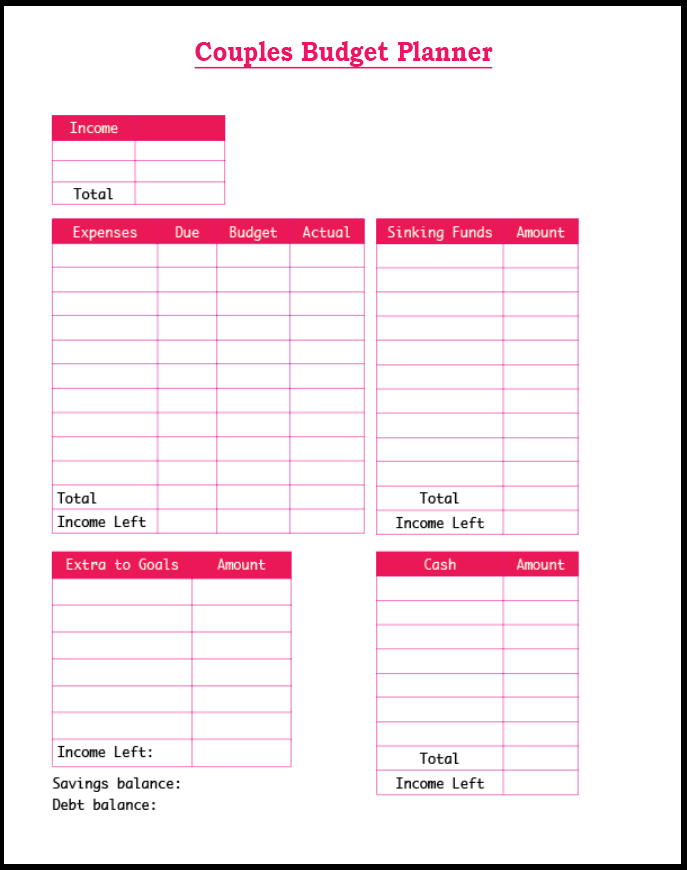 free online printable budget planner