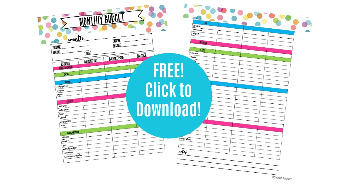 free online printable budget planner