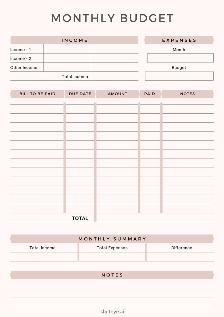 free online printable budget planner
